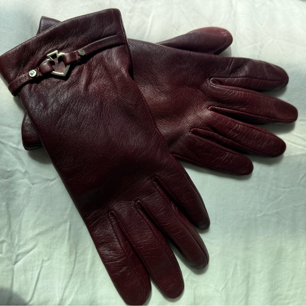 Kate Spade Burgundy Leather Gloves